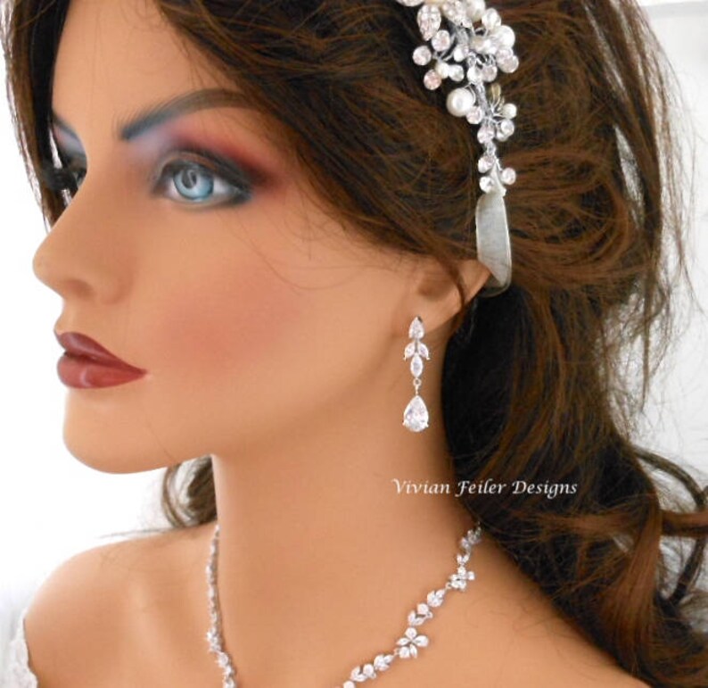 Bridal Jewelry Set Necklace Earrings PEARL Vintage Cubic Zirconia Jewelry Wedding Jewelry Set