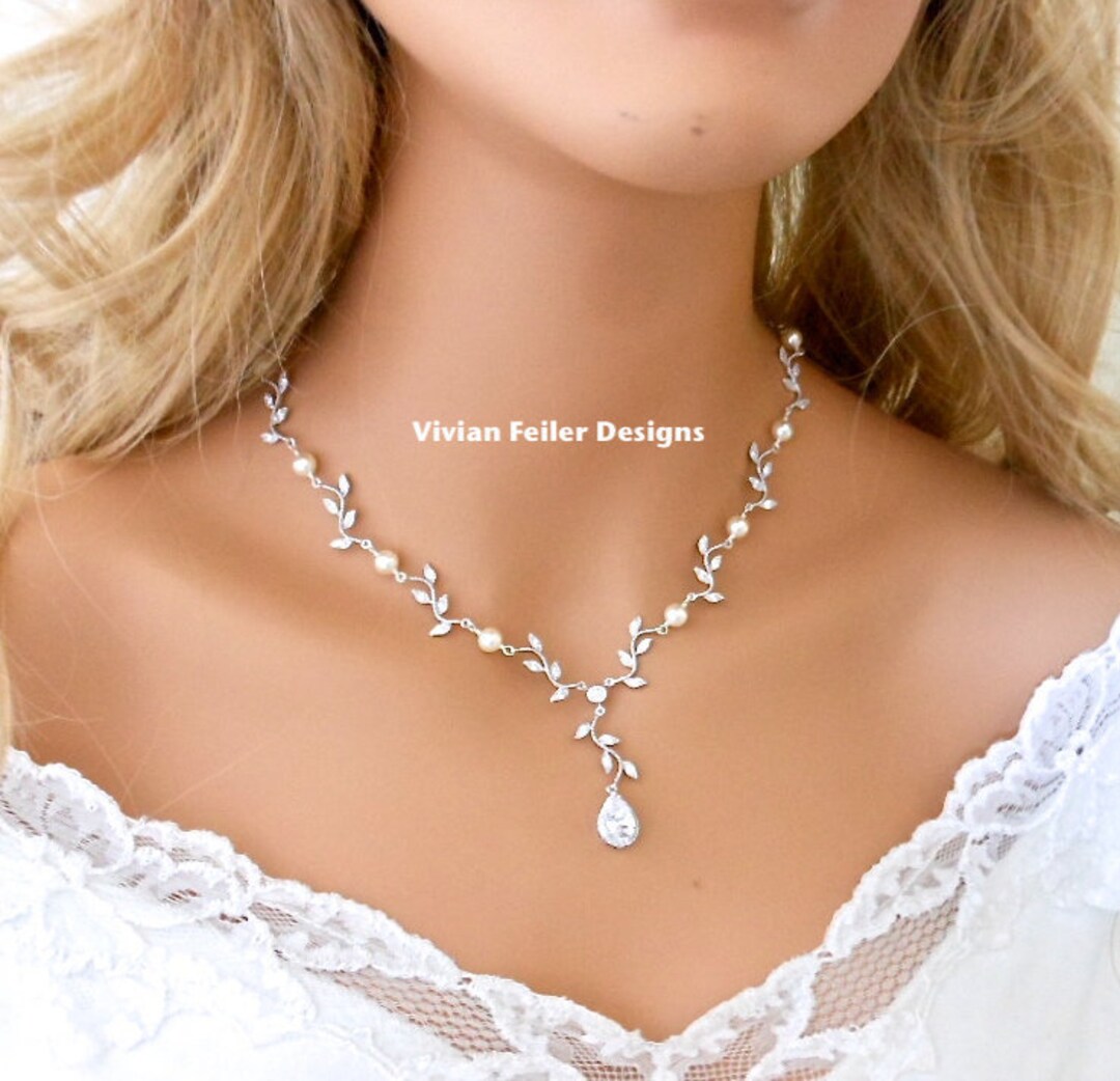 Wedding Necklace Pearl VINE Y Bridal Available With Backdrop