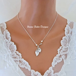 Calla Lily Necklace Pearl Wedding Jewelry Bridal Necklace Duo White Gold Bridesmaid Gifts