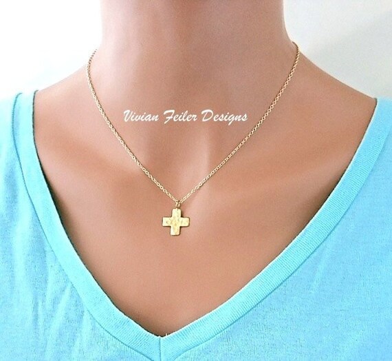 GOLD Cross Necklace 24K Gold Square 