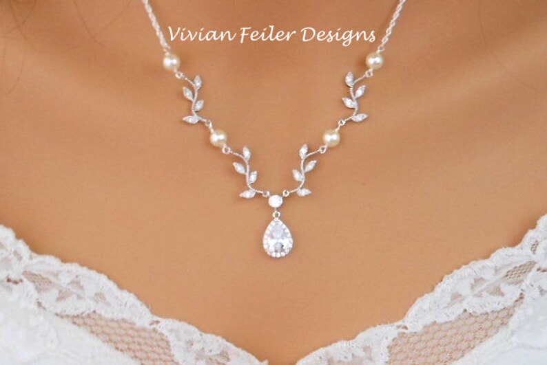 Wedding Necklace VINE Bridal Necklace Cubic Zirconia Y White Etsy