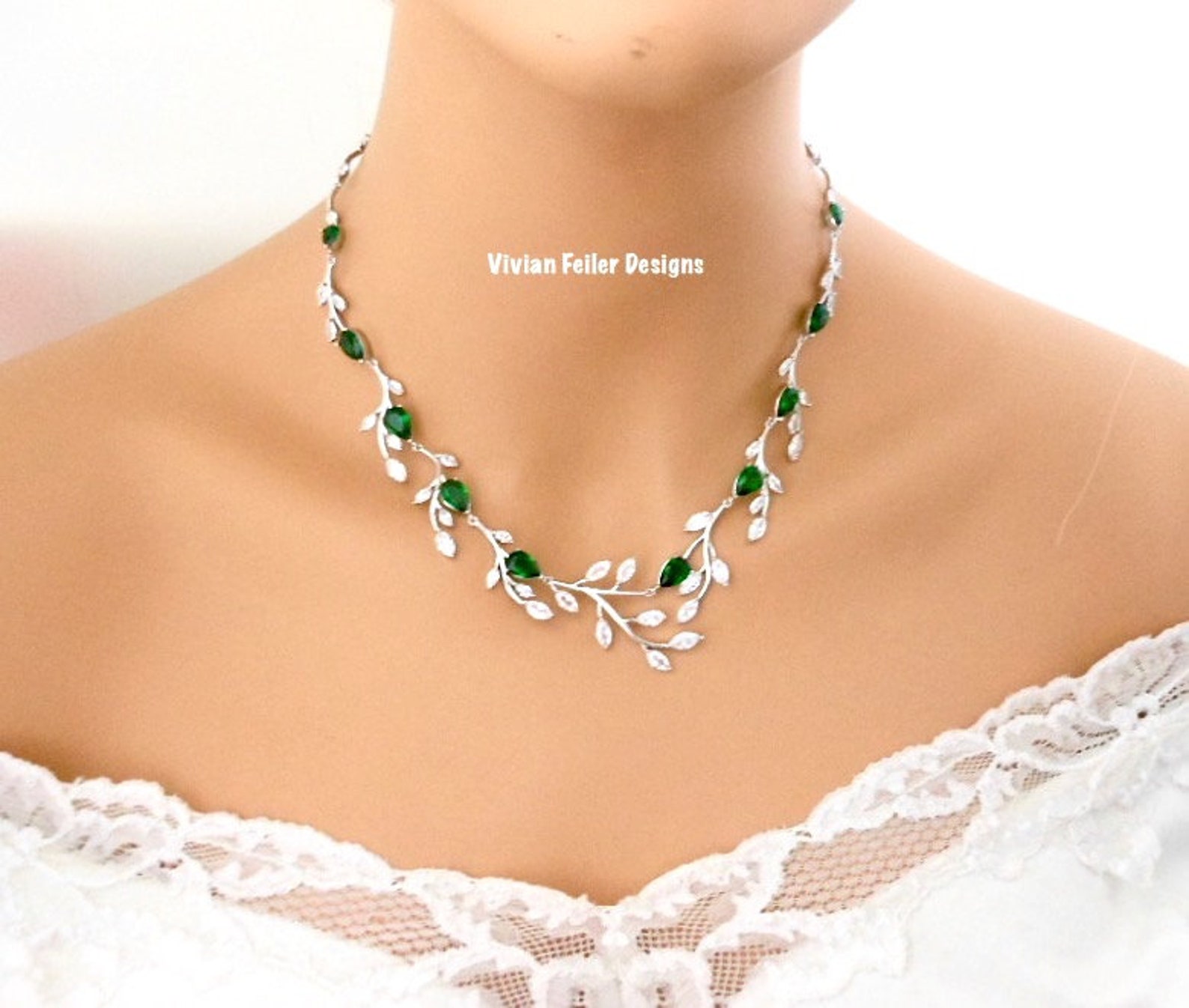 Emerald Green Jewelry SET VINE Marquise Bridal Necklace and Etsy