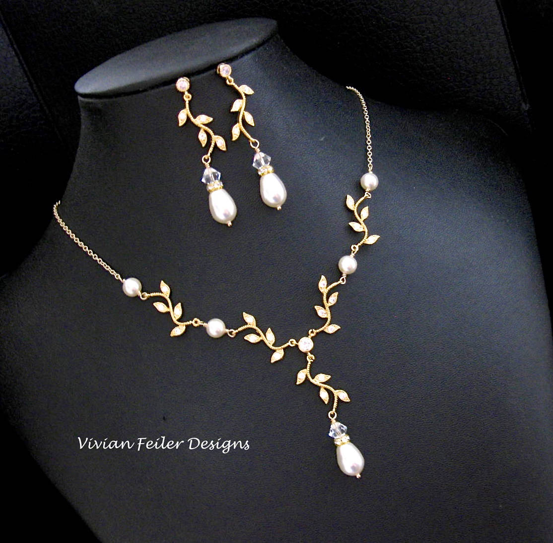 BRIDAL Jewelry SET Gold Vine Wedding 