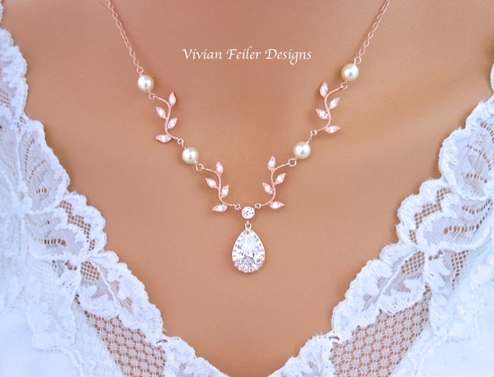 Wedding Necklace Y Bridal VINE Necklace Rose Gold Jewelry Etsy