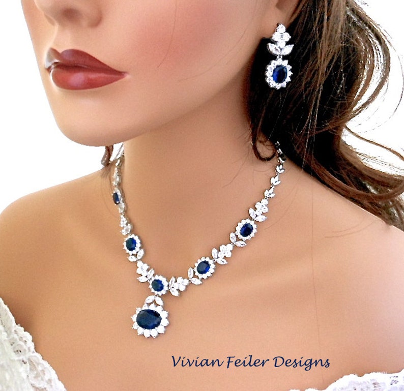 Sapphire Blue Wedding Jewelry Set Bridal NECKLACE and EARRINGS Etsy