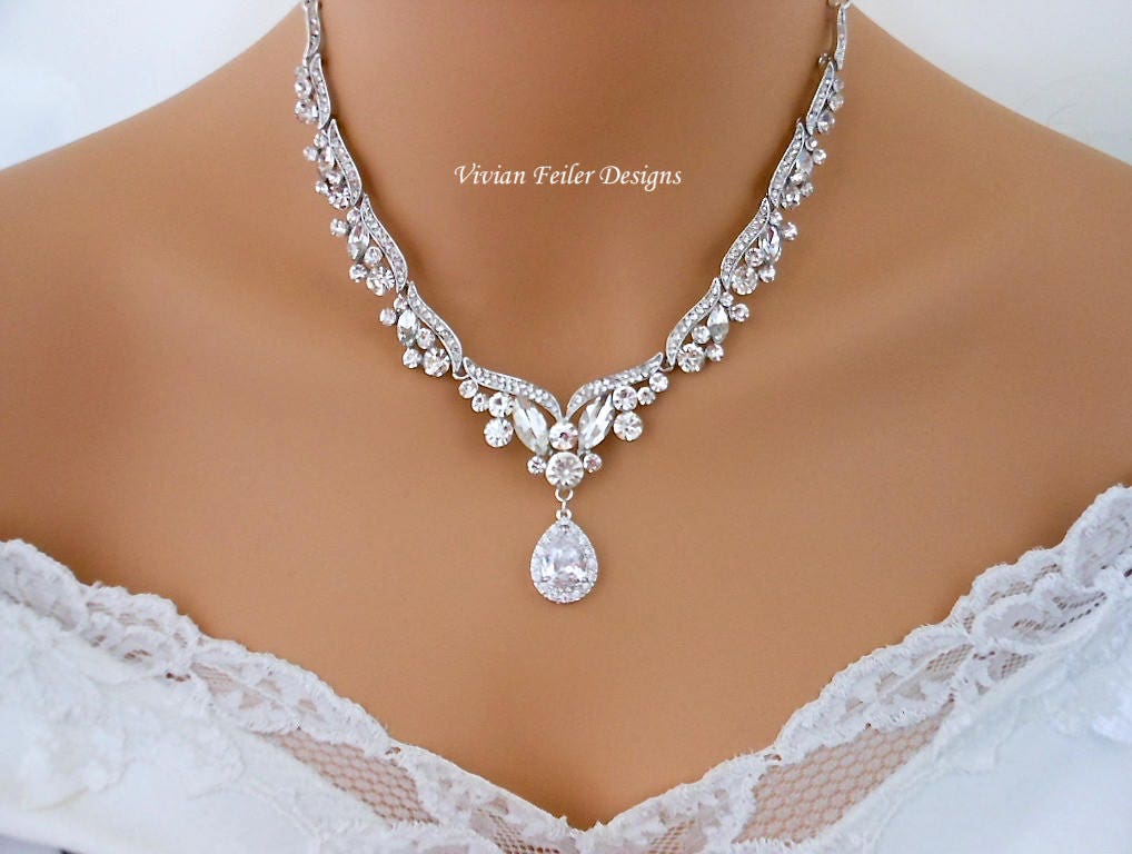 Blue Wedding Necklace Bridal Necklace Sapphire Blue Tear Drop | Etsy