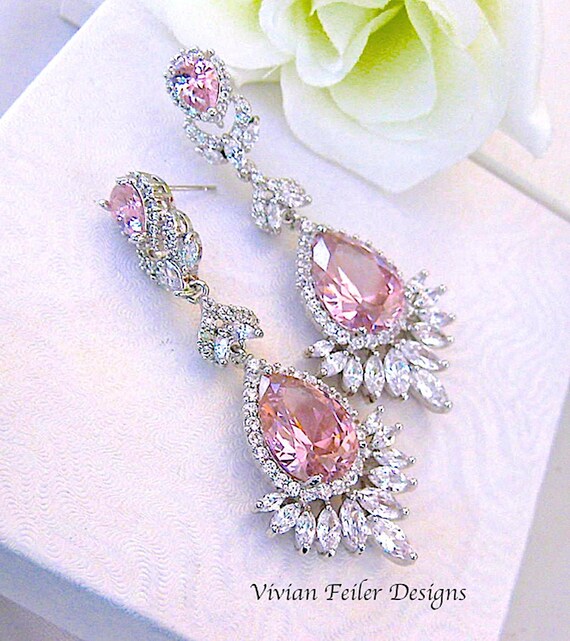 Pink wedding earrings clearance