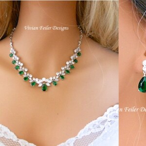 Bridal Jewelry Set EMERALD Green Wedding NECKLACE and EARRINGS Marquise Wedding Jewelry Cubic Zirconia