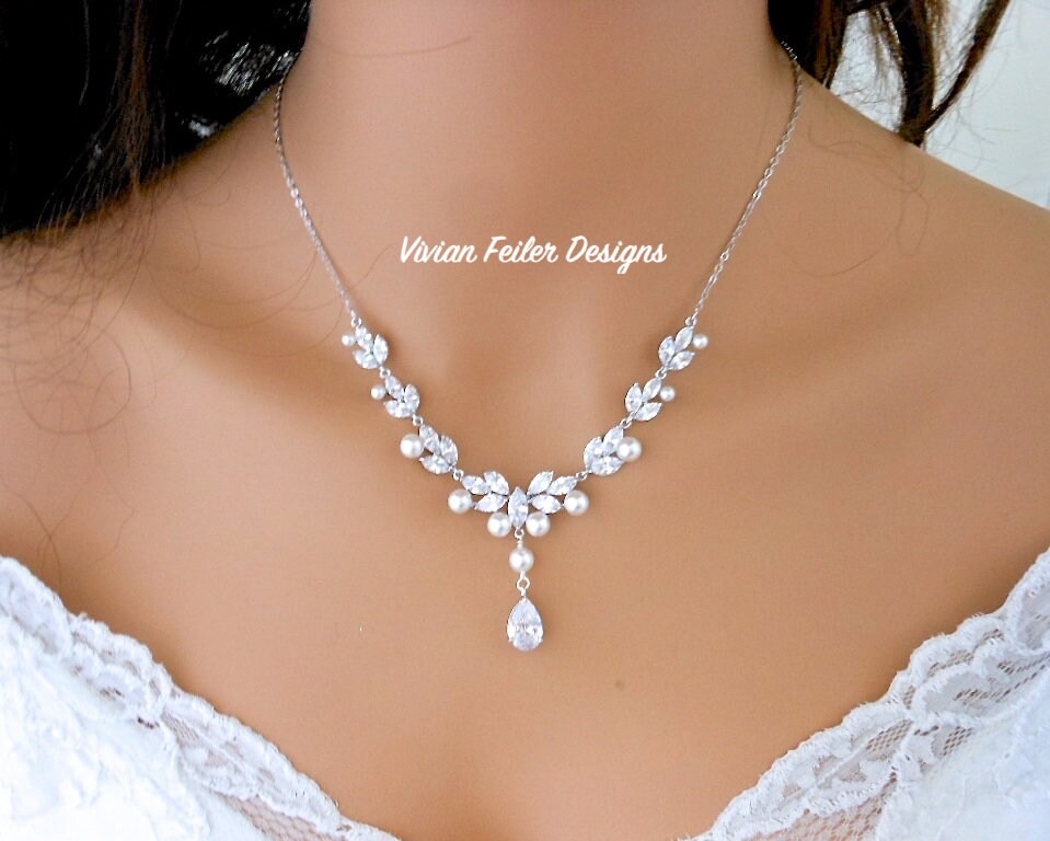 Crystal Jewelry Set PEARL LEAF Wedding 