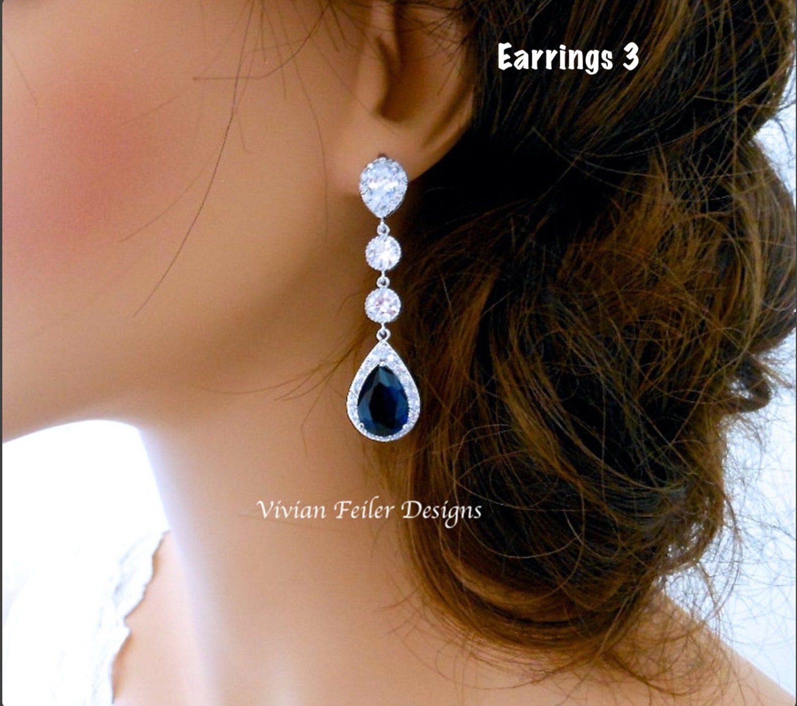 Blue Wedding Necklace Bridal Necklace Sapphire Blue Tear Drop Etsy