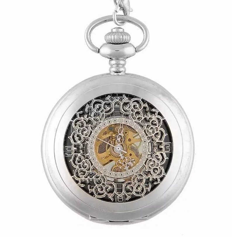 SKELETON Pocket Watch Necklace VICTORIAN Filigree Lace Etsy