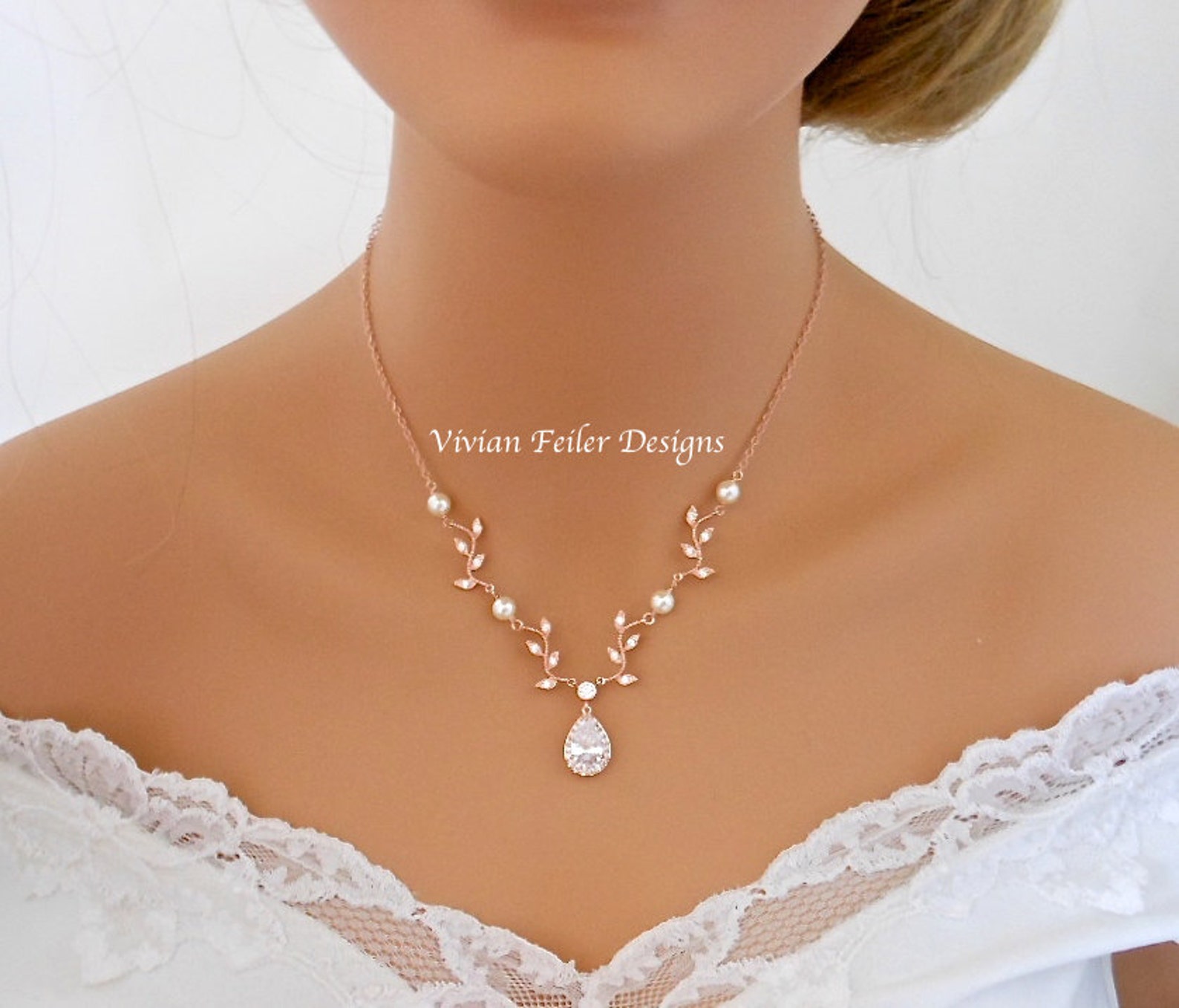 Wedding Necklace Y Bridal VINE Necklace Rose Gold Jewelry Etsy