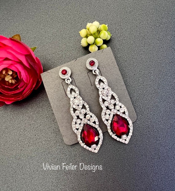 Red bridal best sale earrings