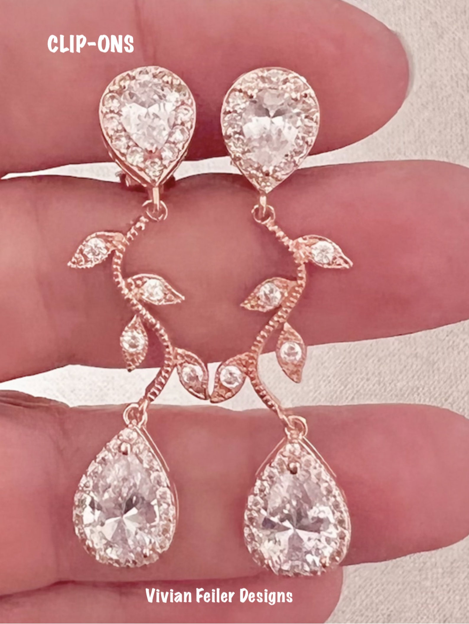 Rose Gold Wedding Earrings VINE Earrings PEARL DROP Cubic Etsy