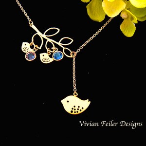 Mother Jewelry Birthstone Necklace GOLD Bird Jewelry Mother 1 2 3 4 5 6 babies Grandma Mama Mother Day Anniversary Birthday Christmas Gift
