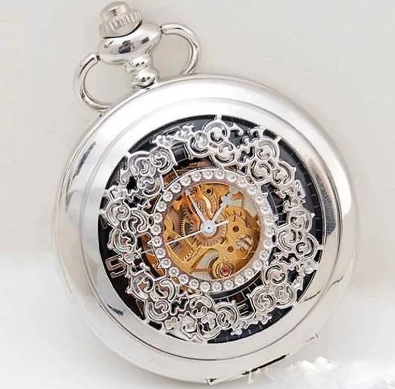SKELETON Pocket Watch Necklace VICTORIAN Filigree Lace Etsy