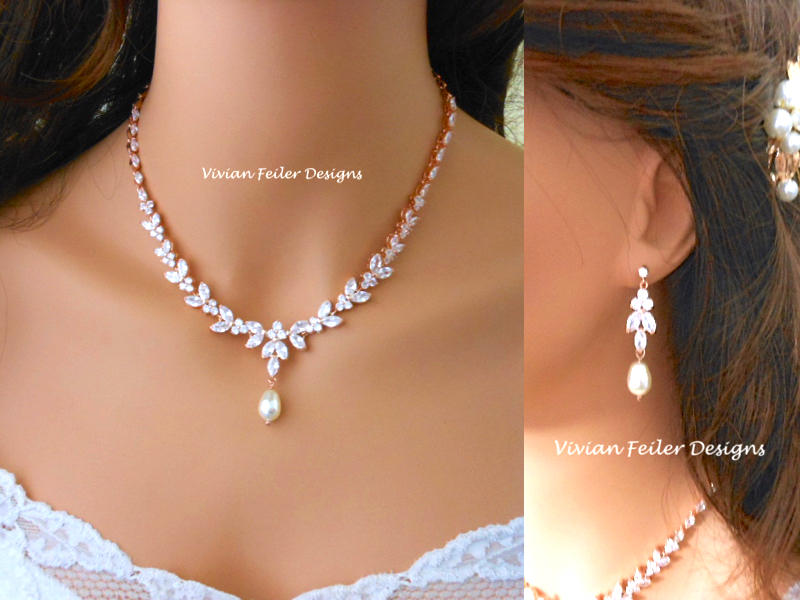 ROSE GOLD Bridal Jewelry Set PEARL 