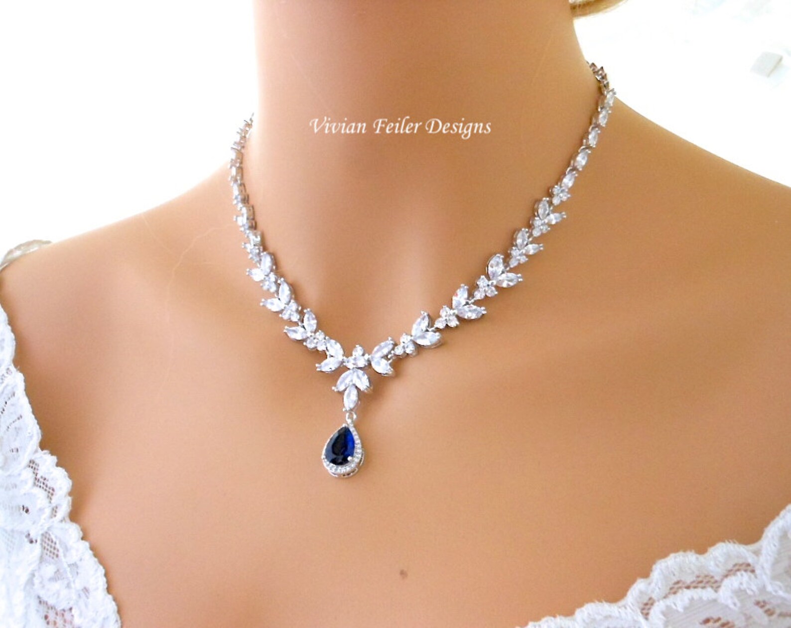 Sapphire Blue Jewelry Set Necklace and Earrings BLUE Wedding Etsy