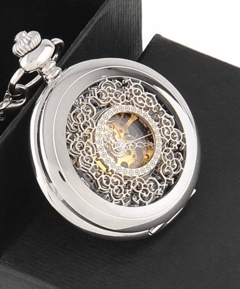 SKELETON Pocket Watch Necklace VICTORIAN Filigree Lace Etsy