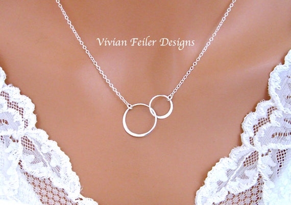 Mother and Son Double Circles Necklace, Silver