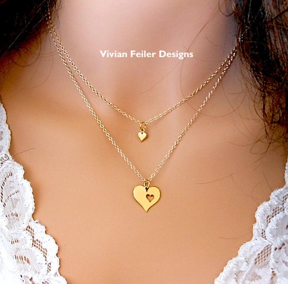 Mother Two Daughters Necklace, Mother Daughter Jewelry, Delicate Gold  Vermeil Heart, Christmas Gift From 2 Daughters, Shareable Set - Etsy