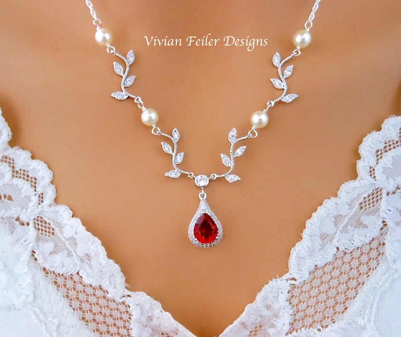 Wedding Necklace VINE Necklace RED Y Bridal Jewelry White or Etsy