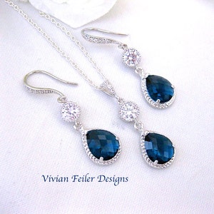 BLUE WEDDING Jewelry Set SAPPHIRE Blue Necklace and Earrings Bridal Prom Mother of the Bride Maid of Honor