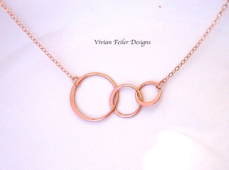 Mother son daughter Necklace ROSE GOLD Jewelry Linked Circle Mother of two husband wife child Gift for Mom Anniversary