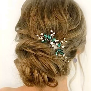 Emerald Green Hair Comb Piece VINE Crystal Blue Sapphire Bridal Wedding Hair Accessory SILVER or GOLD