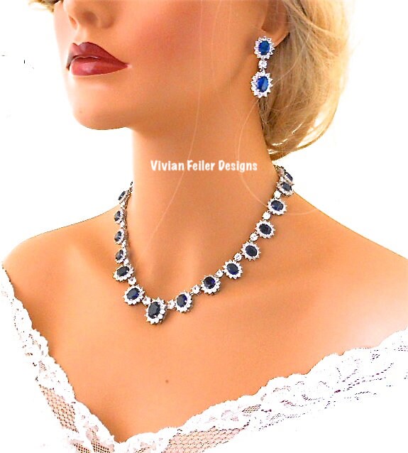 BLUE Wedding Jewelry Set Sapphire Blue Bridal NECKLACE and Etsy UK