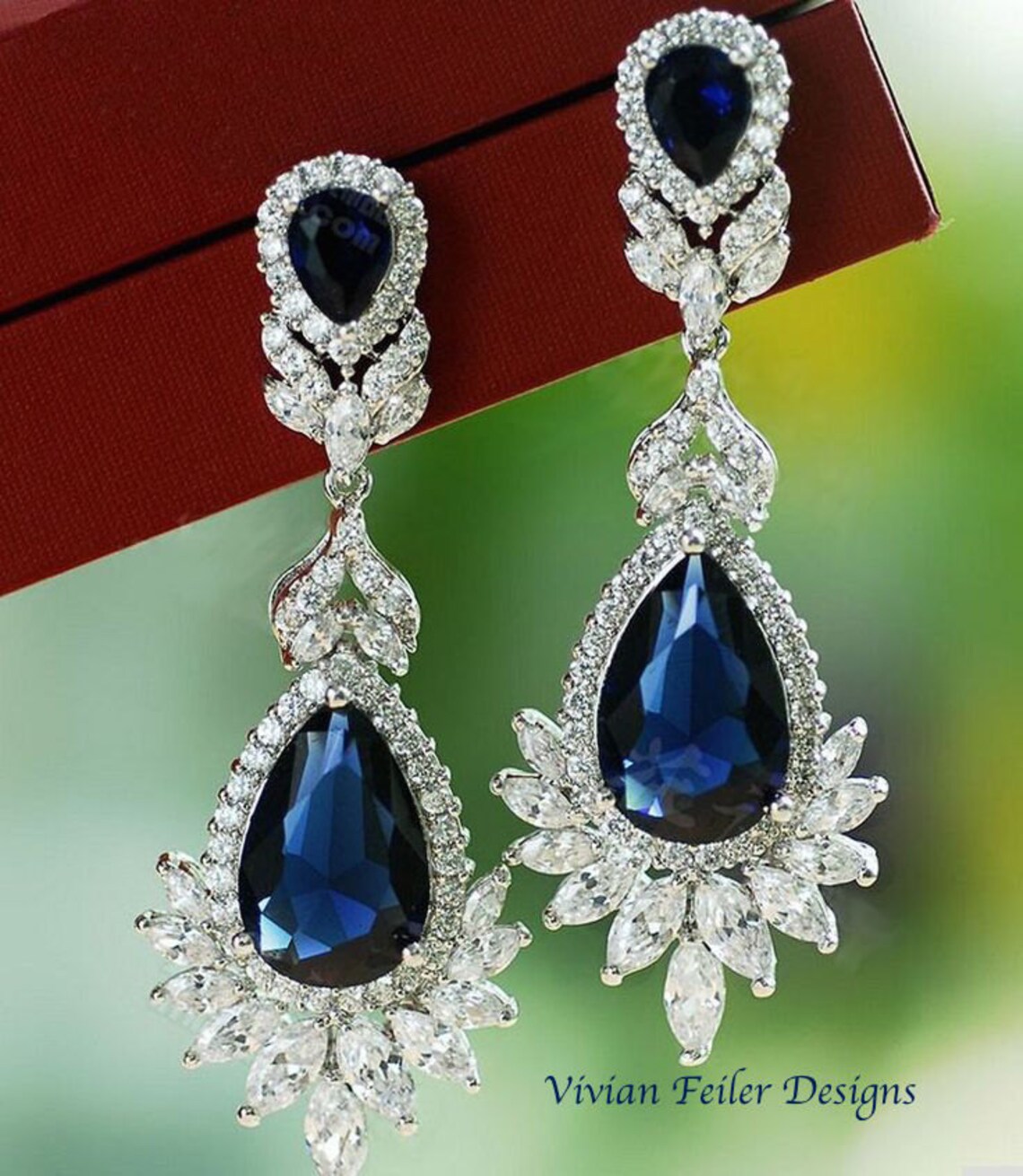 Blue Wedding Earrings SAPPHIRE BLUE Bridal Earrings STATEMENT Etsy
