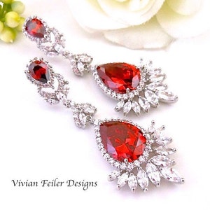 RED Wedding Earrings, RED Earrings, Scarlet Bridal Earrings STATEMENT Glamorous Tear Drop Pageant Earrings