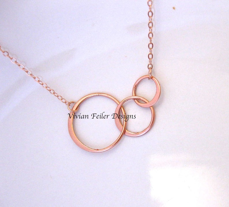 Mother son daughter Necklace ROSE GOLD Jewelry Linked Circle Mother of two husband wife child Gift for Mom Anniversary