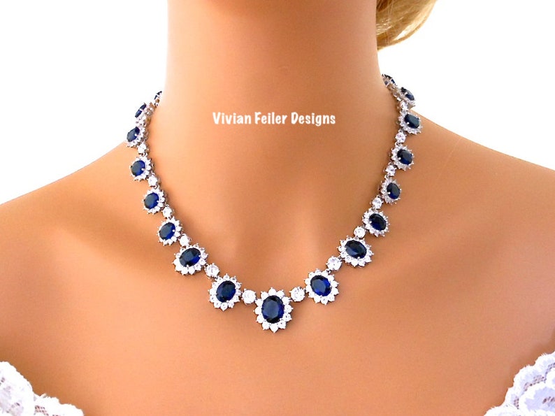 BLUE Wedding Jewelry Set Sapphire Blue Bridal NECKLACE and Etsy UK