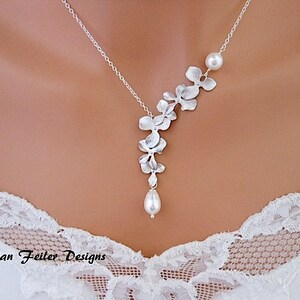 Bridal Pearl Necklace Orchid Necklace Wedding Jewelry Bridesmaid Gift Jewellery