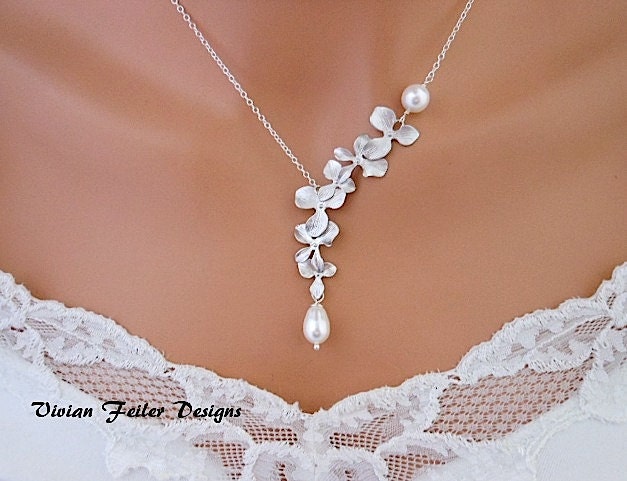 Bridal Pearl Necklace Orchid Necklace Wedding Jewelry - Etsy