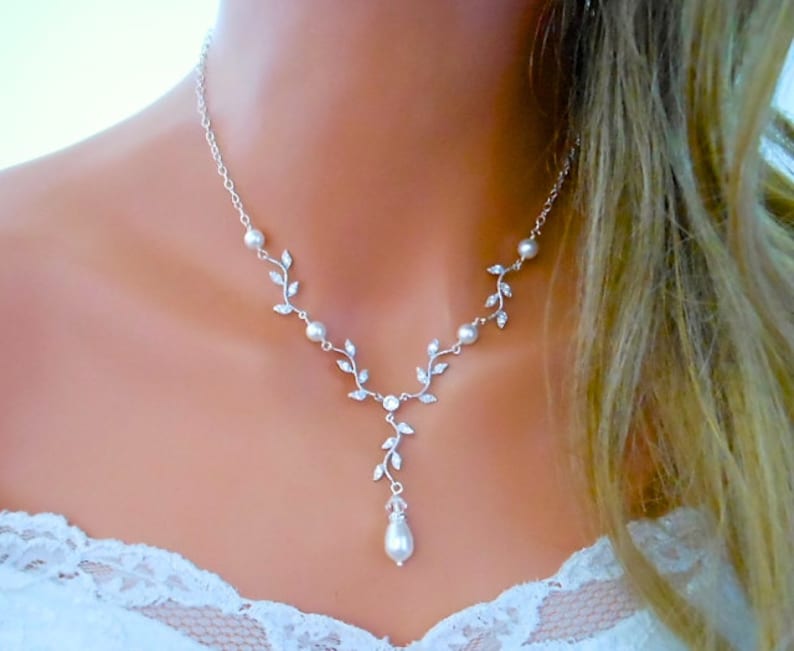 Wedding Necklace Y Bridal VINE Necklace BACKDROP Jewelry White Etsy