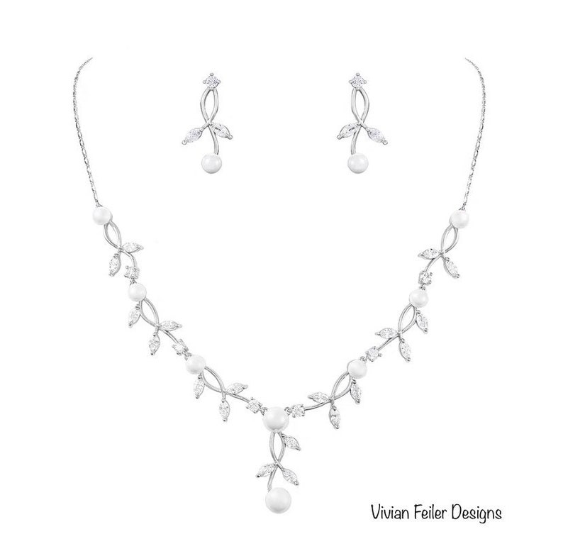 Vine Jewelry Set PEARL Wedding Bridal Necklace and Earrings Etsy