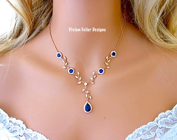 Buy Tayel Bride Wedding Crystal Necklace Earrings Set Wedding Flower Choker Necklaces  Pendant Jewelry for Women and Girls (Blue) at Amazon.in