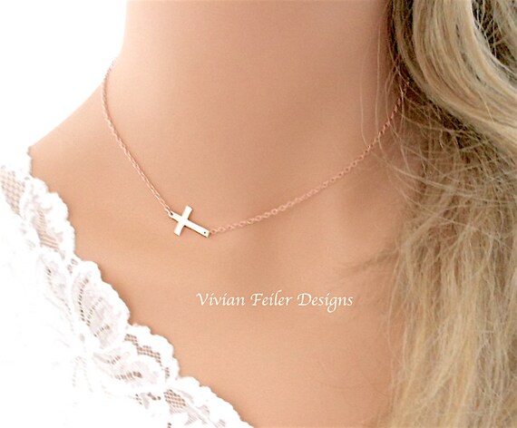 Gelin Thin Sideways Cross Necklace in 14K Gold – Gelin Diamond