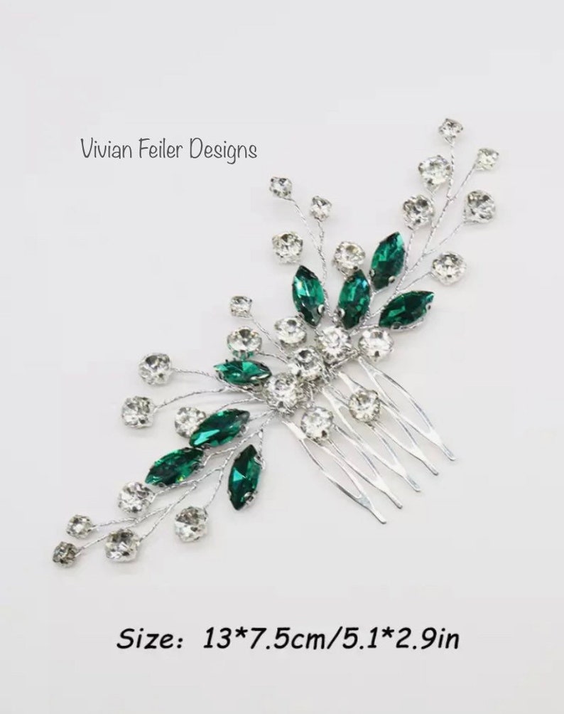 Emerald Green Hair Comb Piece VINE Crystal Blue Sapphire Etsy