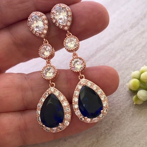 WEDDING Earrings SAPPHIRE BLUE Bridal Earrings Long Lux Tear - Etsy