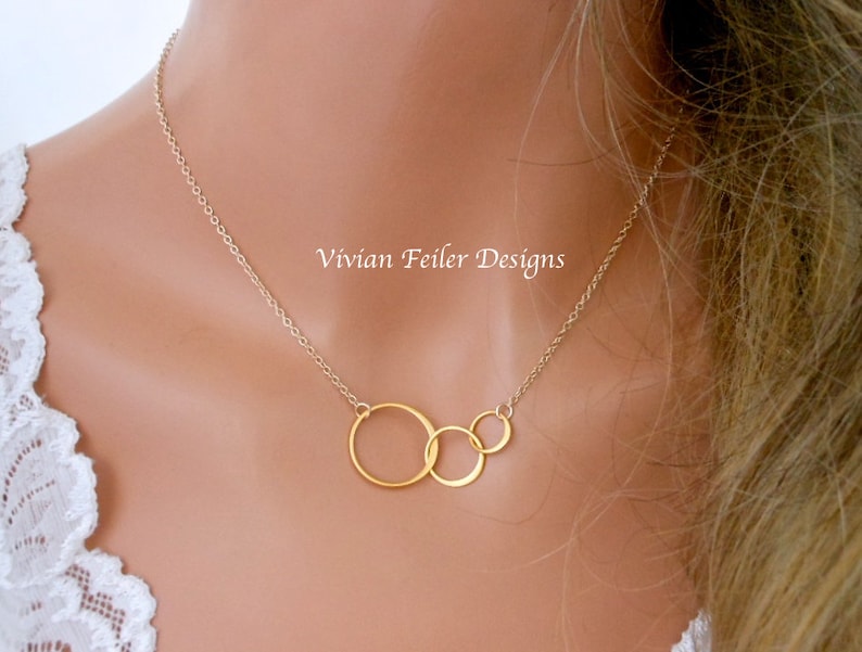 Mother son daughter Necklace ROSE GOLD Jewelry Linked Circle Mother of two husband wife child Gift for Mom Anniversary