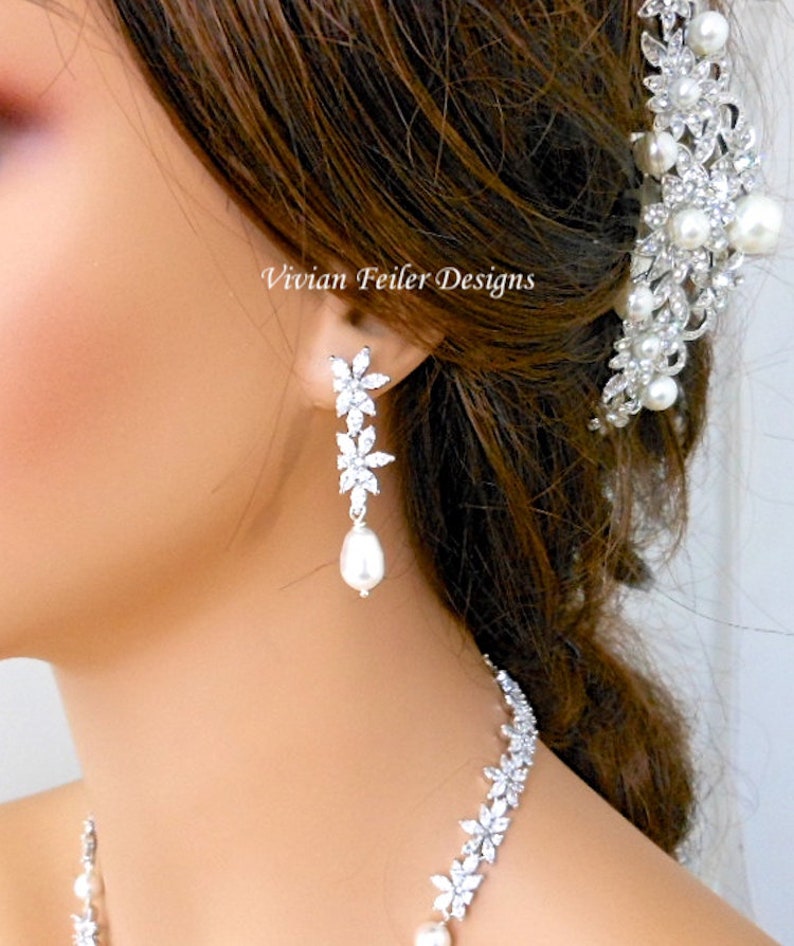 Vintage Style Bridal Jewelry Set PEARL Necklace and Earrings Etsy