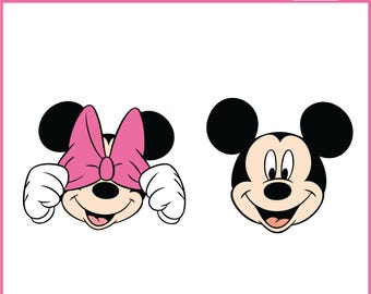 Mickey Mouse Minnie Mouse SVG Bundle, Cute Cartoon Faces Clipart, Digital Download PNG Cricut Files, Sublimation Design