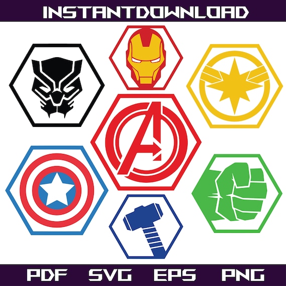 Marvel Avengers Svg Bundle Png Eps Pdf, Superhero Logo Cut Files, Avengers Symbols Clipart, Marvel Hero Digital Download
