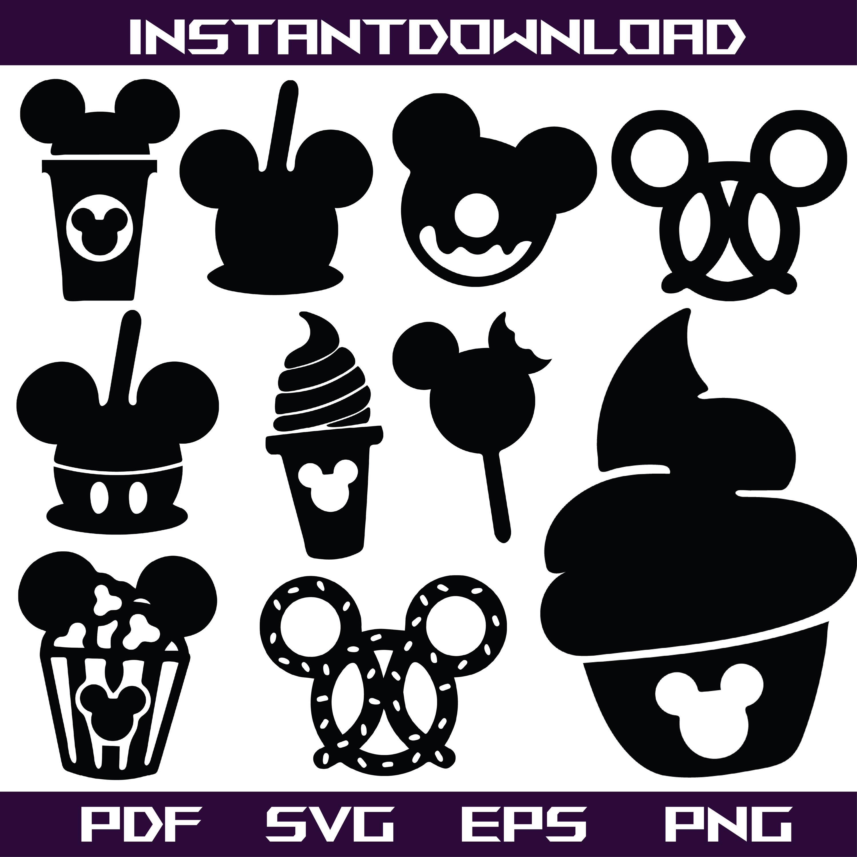 SNACK・8.375サイズ・ブラック・ミッキー Disney Snack Svg Bundle Png Eps Pdf, Mickey Treats Silhouette