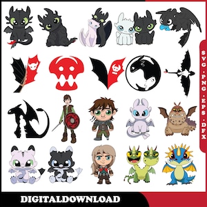 May include: A collection of colorful cartoon images featuring dragons and characters from the "How to Train Your Dragon" franchise. Includes various dragon designs, logos, and character illustrations. The text "DIGITALDOWNLOAD" is at the bottom.