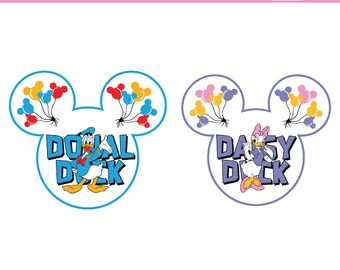 Duck SVG Bundle | Donald Duck Daisy Duck Mickey Ears Balloon PNG | Family Trip Matching Shirt Cricut Cut Files | Instant Download