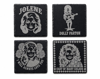 Country Legend inspired coaster set - Black slate 4 x 4 drink coasters for music lovers